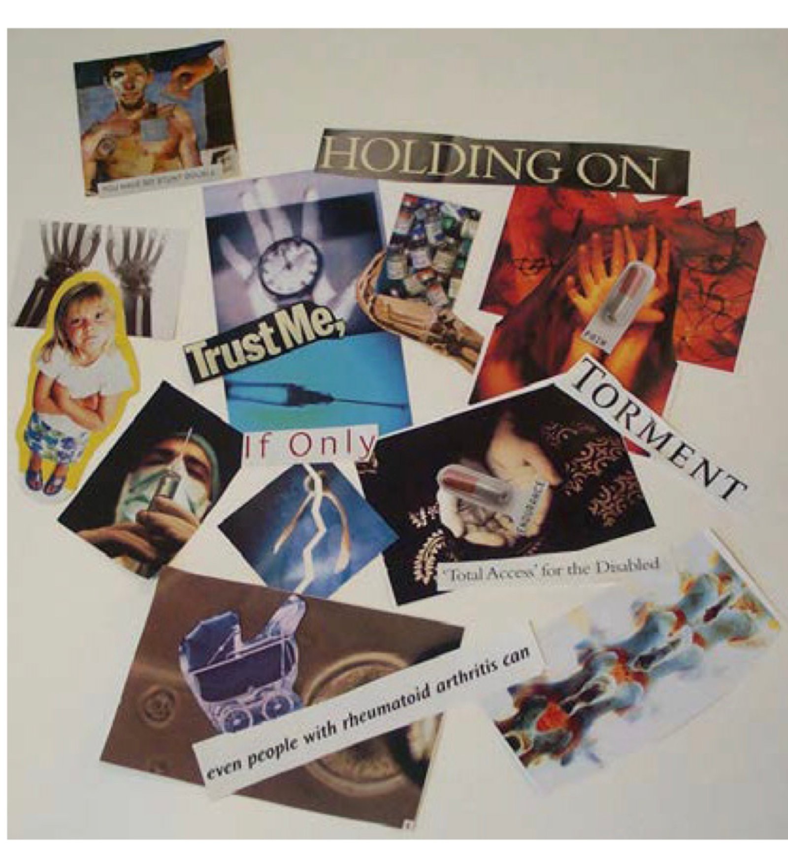 Research mood board exploring emotional themes of chronic illness and self-injection
